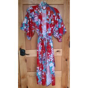 Vintage 100% Cotton Traditional Geisha Kimono Robe SMALL Yukata Cherry Blossom S
